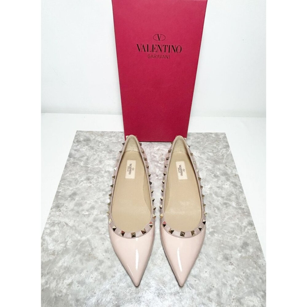 Valentino Garavani Patent Rockstud Ballerina Flats in Water Rose - Sz 40.5